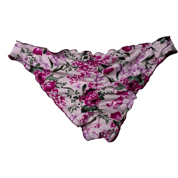 Mossimo Bikini Bottom Pink Cheeky Ruched Back Floral Burgundy Swimwear Size XL - Picture 3 of 6